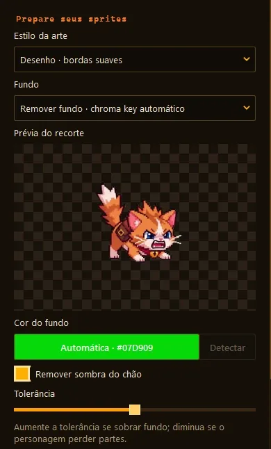 Settings panel with the cut-out preview, detected background colour, shadow option and tolerance