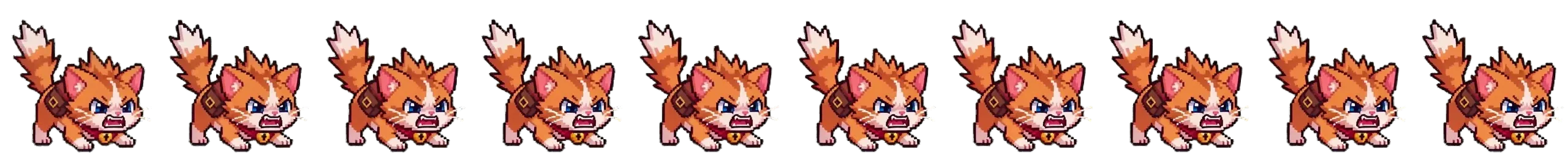 First ten frames of the exported strip, transparent background